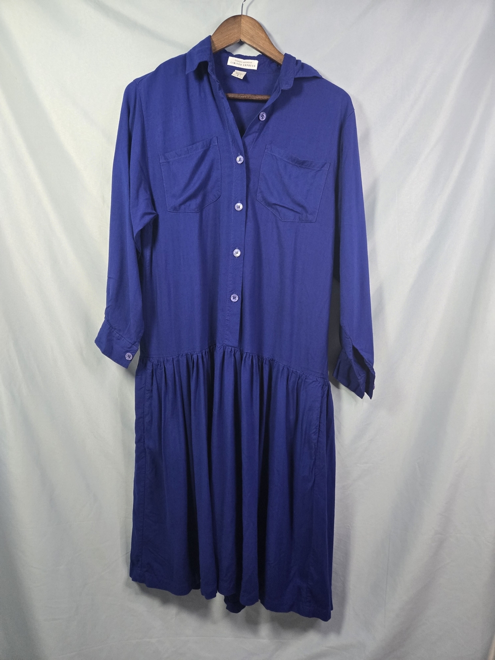 The Limited Royal Blue Long‑Sleeve Button‑Up Shirt Dress – Women’s Size S